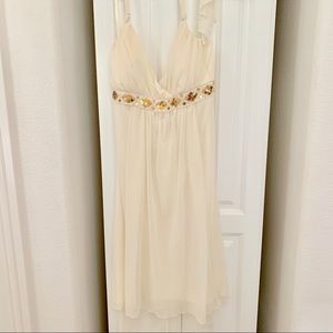 Byer Wear Ivory and gold goddess halter dress